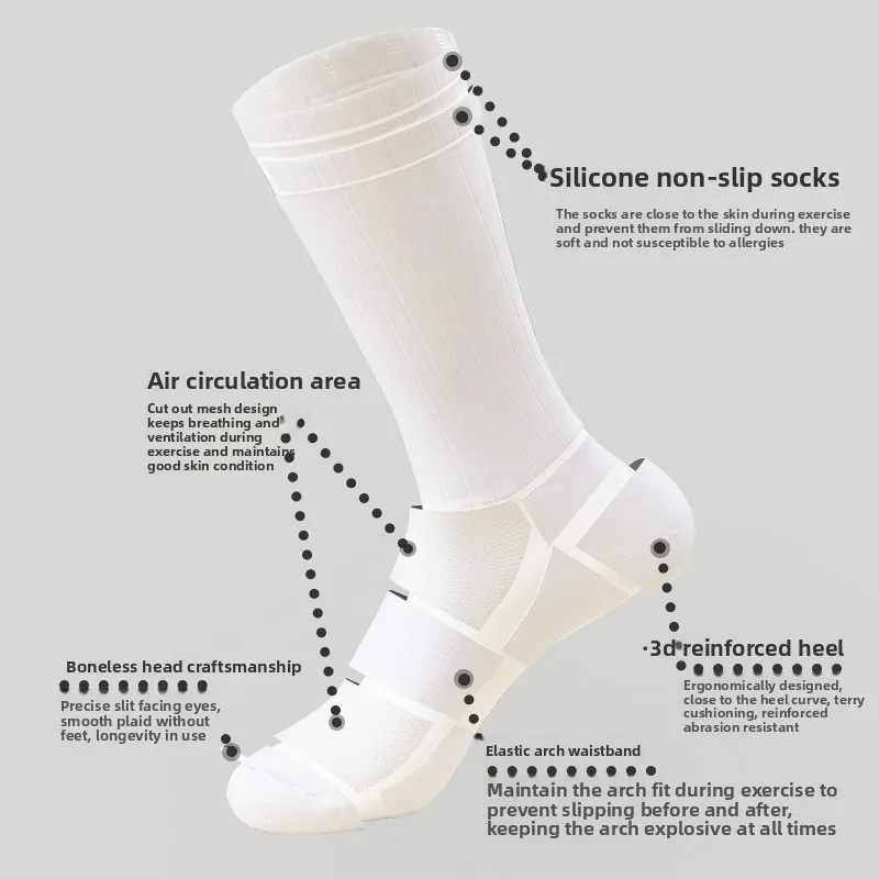 Meias de ciclismo profissional bicicleta pneumática silicone antiderrapante cor sólida respirável de secagem rápida homens pressão meados de bezerro meias