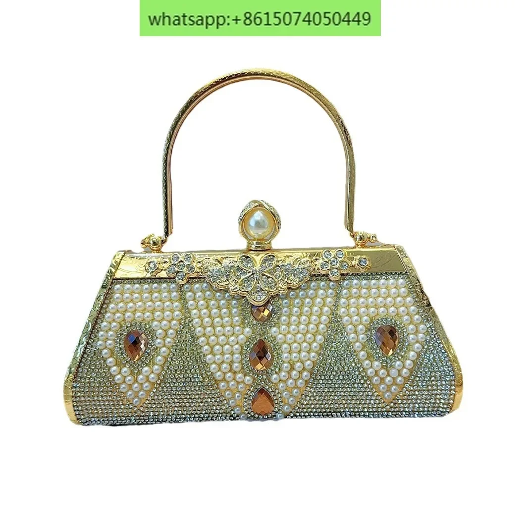 

Dress bag, socialite banquet bag, handbag, silver bag, women's rhinestone pearl handbag