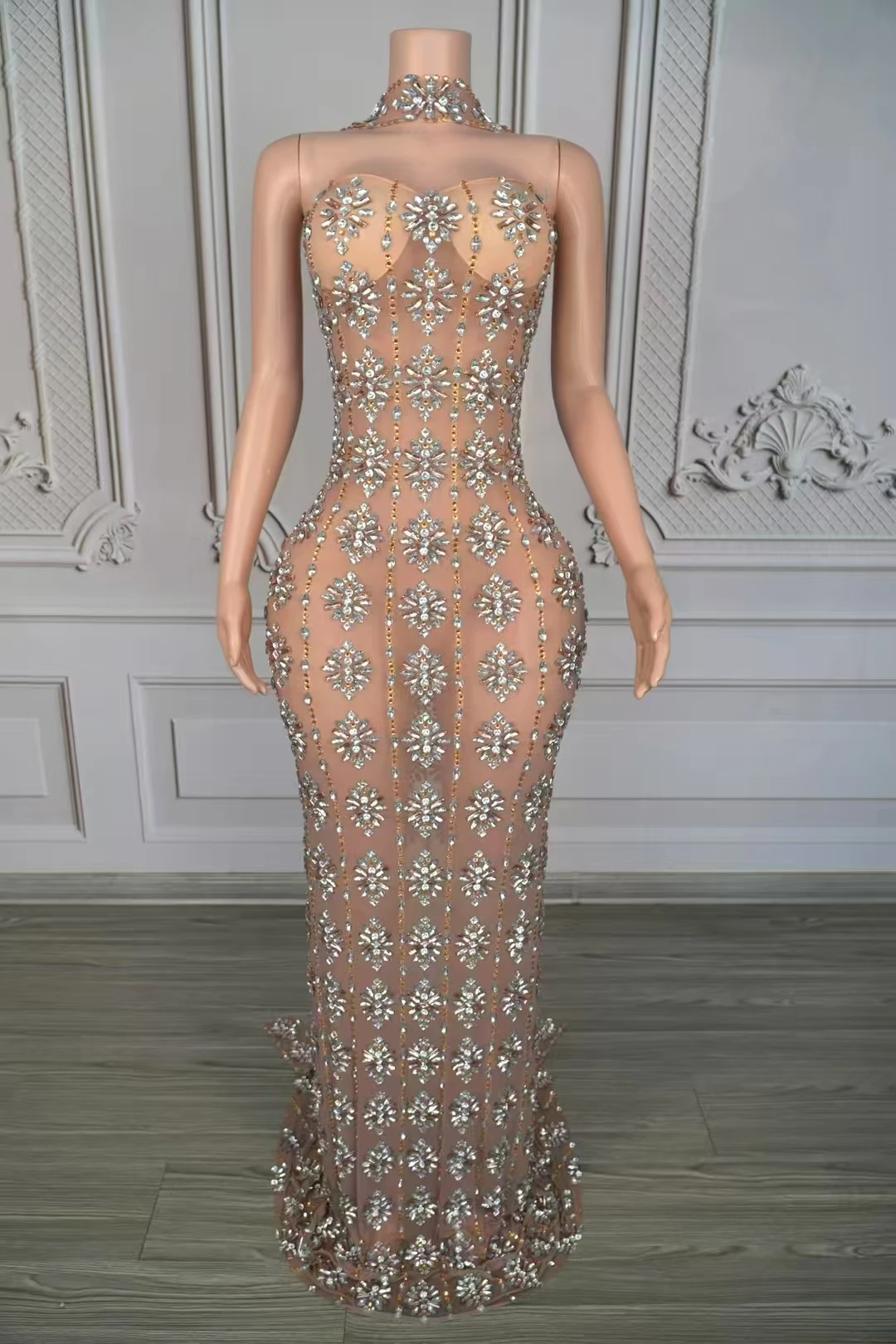

Women Celebrate Evening Gown Full RhinestonesParty Dress Bar Stage Catwalk Festival OutfitBallroom Dance Dresses D203
