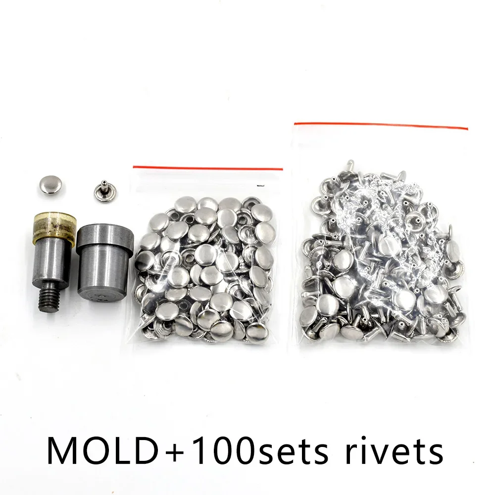 100sets Metal Double-side rivets and 1set adapted Mold. Hand press mold. Double Cap Sewing Punk Bag Belt Apparel Garment rivets