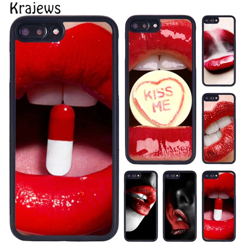 Krajews Sexy Red Lips Phone Case For iPhone 16 15 14 X XR XS 11 12 mini 13 Pro MAX Plus cover shell coque