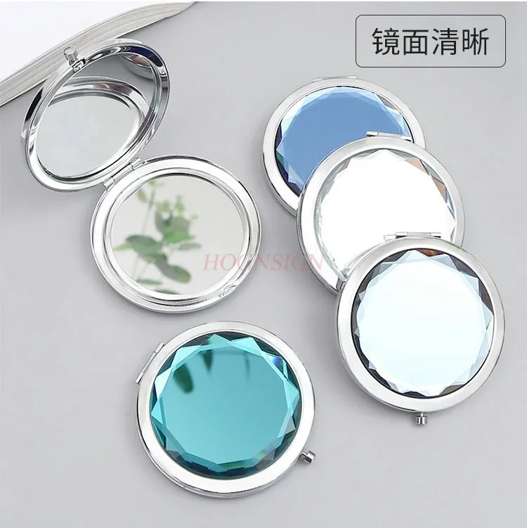 Miroir de maquillage en cristal Portable et Portable, Mini miroir créatif, mignon, rabattable, Double pli, rond