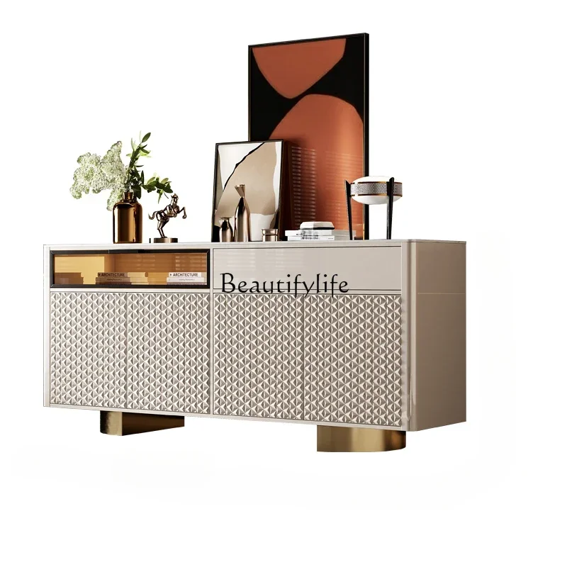 

XX39Italian light luxury dining side cabinet post-modern minimalist foyer solid wood partition cabinet rock slab paint