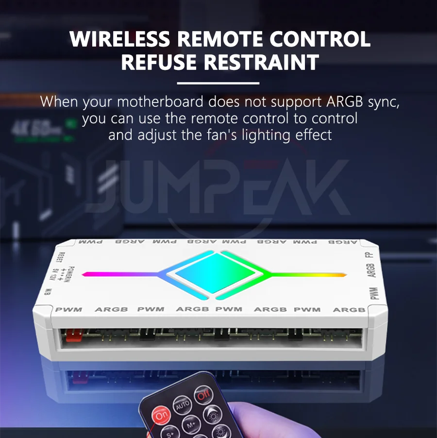 JUMPEAK 5V 3Pin ARGB Fan HUB Splitter Remote Controller With 4Pin PWM For PC Computer Cooling SYNC CPU Cooler LED Light Strip