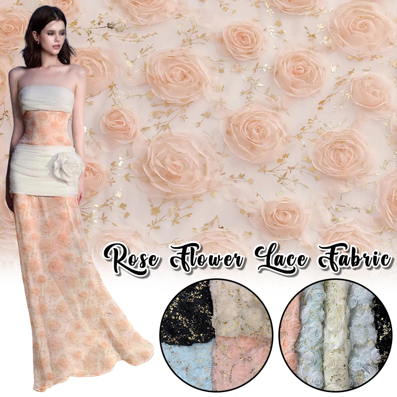 

3D роза с вышивкой, марлевая полупрозрачная сетчатая ткань, свадебное платье, одежда для выступлений, детская одежда, женская бронзовая ткань