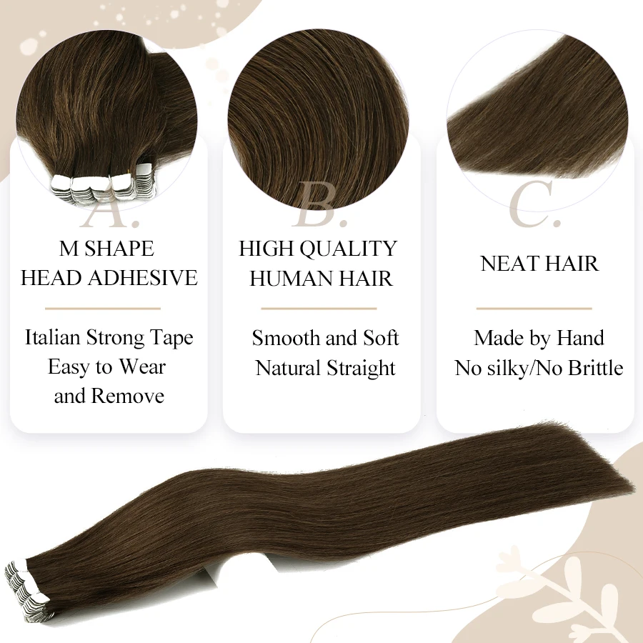 Paruks 2Pcs Tape Hair Extensions Non-Remy Human Fusion Hair Machine-made Double Sided Adhesive Tape In Hair Extensions