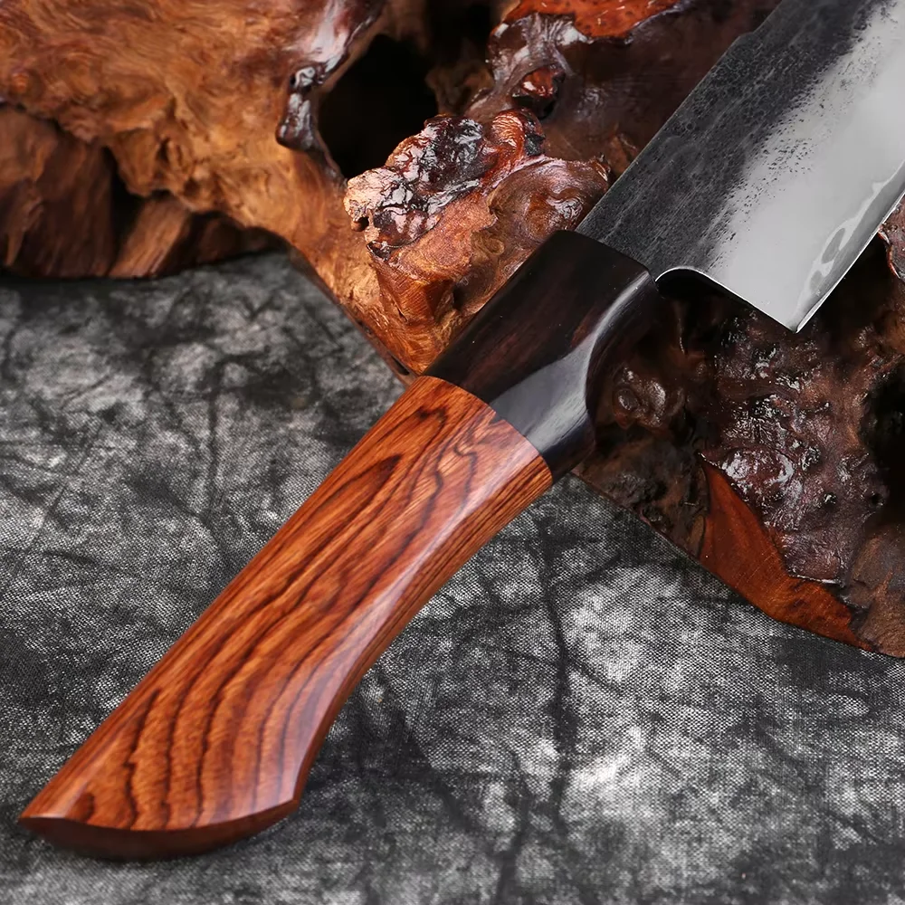 5 นิ้วญี่ปุ่น Santoku มีดเชฟ Handmade Triple-Layer เหล็กคอมโพสิต SHARP มีดทําอาหารครัวมือปลอมมีดยูทิลิตี้