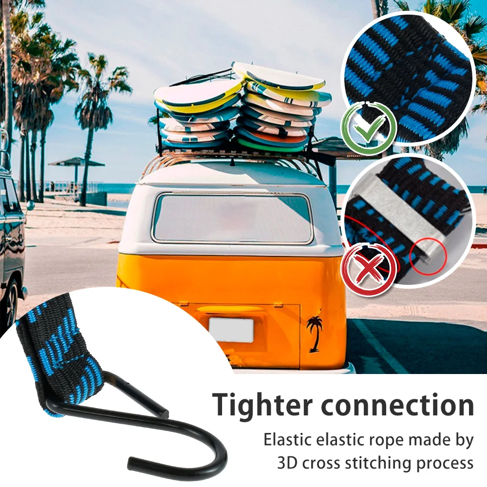 5 Stück 2 m robuste, flache, elastische Bungee-Seile, Gepäckbindeband, rutschfestes Gepäckbefestigungsseil für Auto, Motorrad, Fahrrad – Detail 5