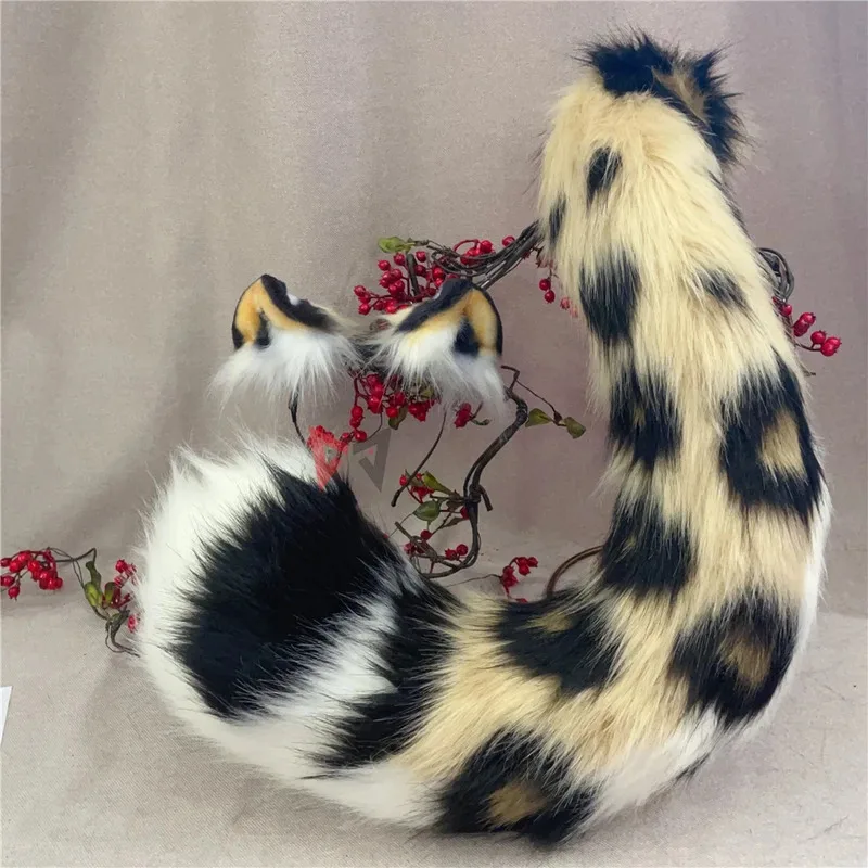 

New Hand Made Work Halloween Panthera Pardus Tiger Ears Hairhoop Headwear Tail To Choose Costume Accessories Custom Made