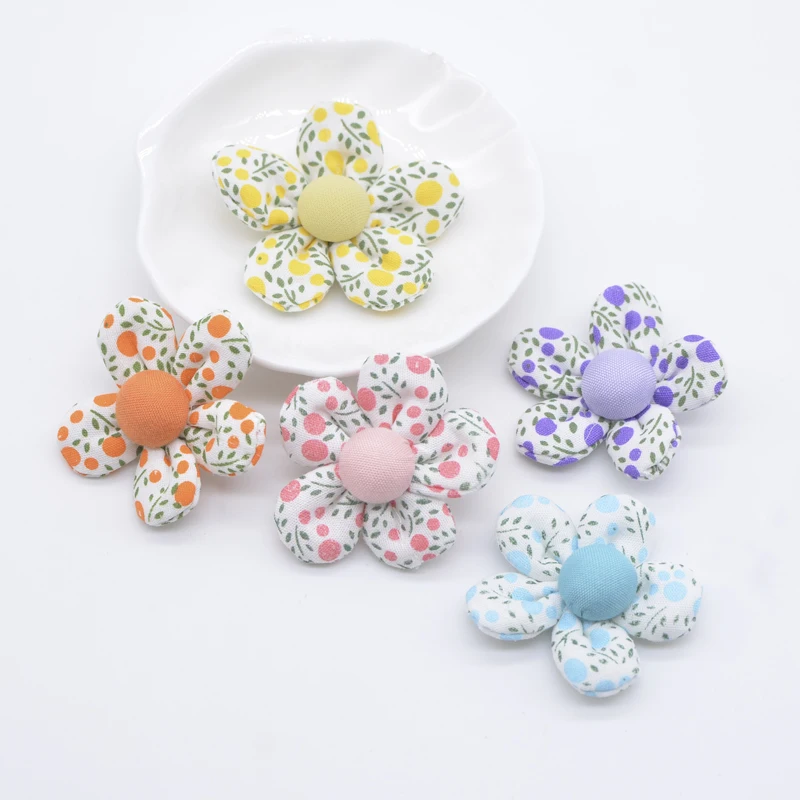 10Pcs 40mm Calico Cloth Flower Applique for DIY Clothes Hat Headwear Gloves Leggings Socks Sewing Patches Decor Accesoories