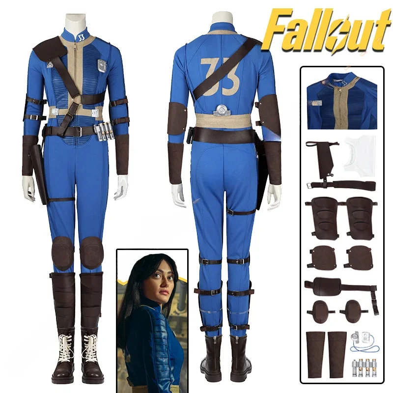 Fato de Cosplay Lucy para Mulher, Fato de Sobrevivente Feminino Macacão Azul, Adereços de Braço, Festa de Halloween, Moda, Outono