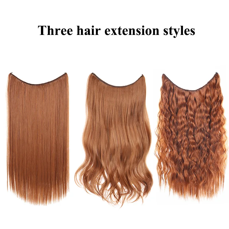 Synthetic No Clip Invisible Wire Hair Extensions Straight Wave Natural Black Blonde One Piece False Hairpiece Hair Extension