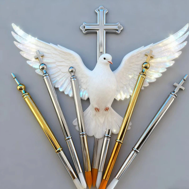 Neuer 2026 2-teiliger orthodoxer Ritualstift aus vergoldeter Legierung mit Gold- und Silberkristallen, verziertem Kronen-Kreuz-Design, religiöses Zeremonienwerkzeug – Detail 4