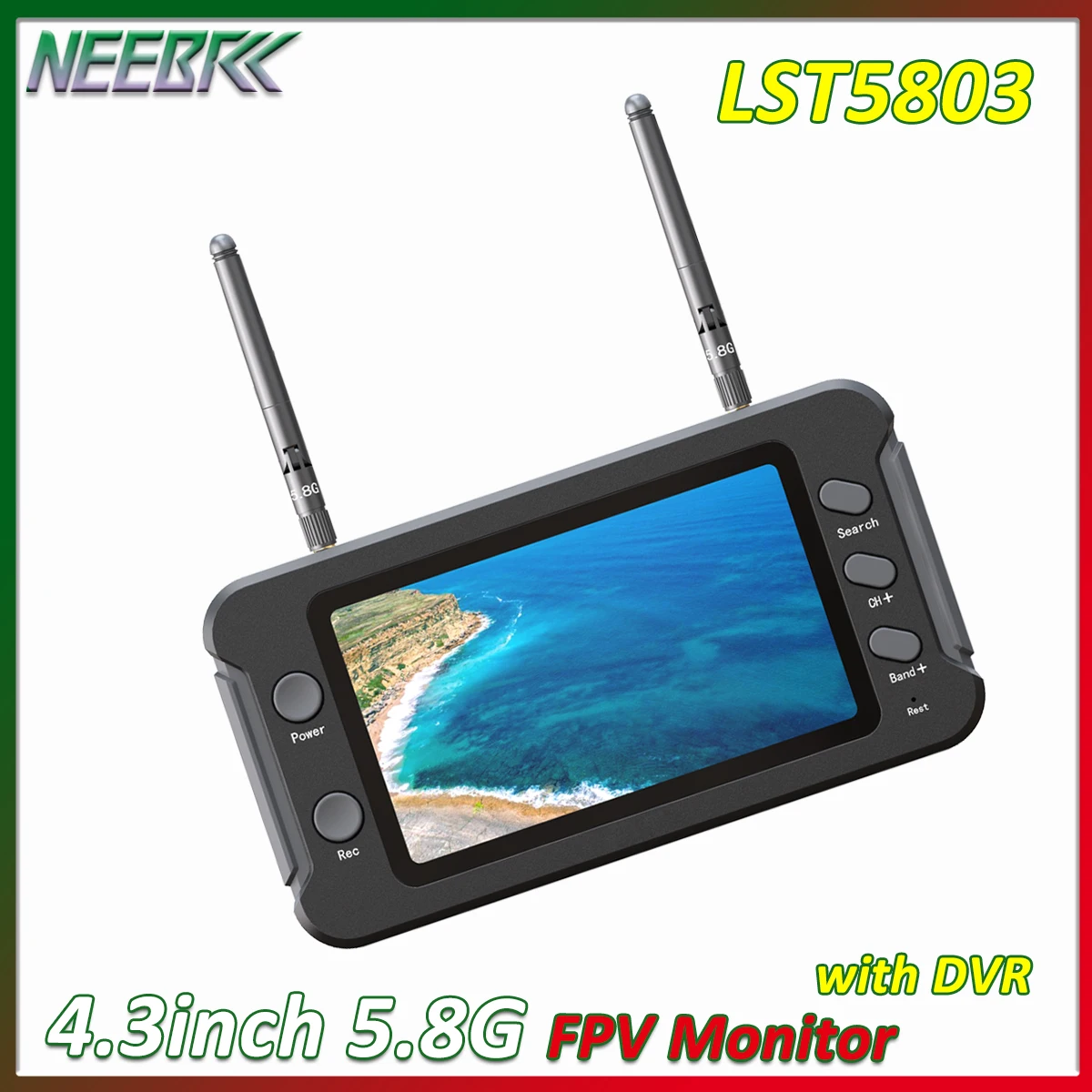 LST5803 MINI FPV Monitor 4.3inch 5.8G with DVR 800*480px High Brightness LCD 40CH Receiver Built-in Battery for RC Racing Drone