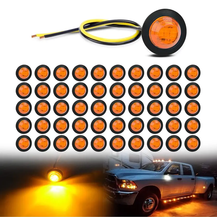 

50 PCS 3 4 Round Clearance LED Front Rear Side Indicator Bullet Marker Light for Truck RV Car Bus Trailer Van Caravan Boat 12V A