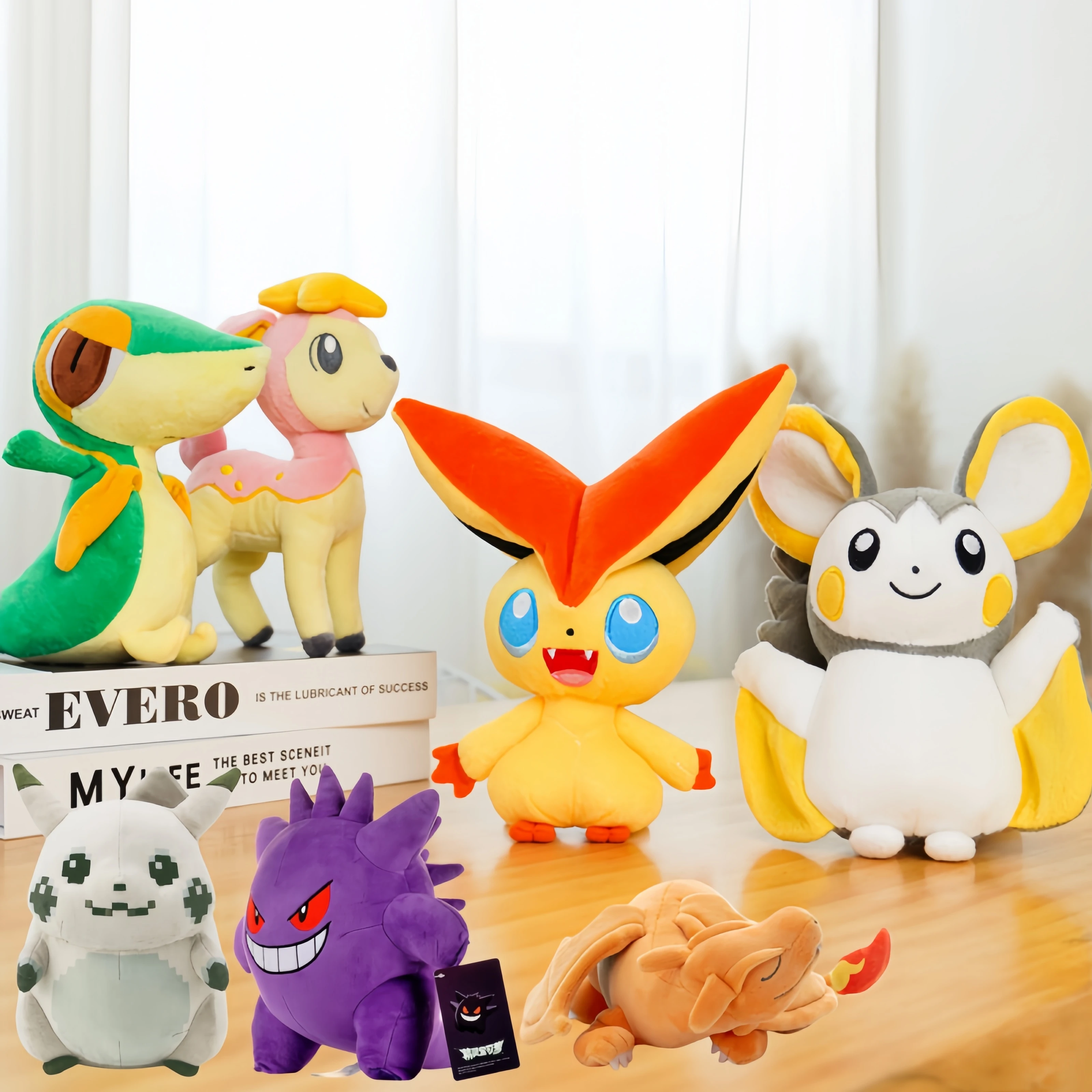 Pokemon Victini Tepig Deerling Nivy Emolga Stuffed Kawaii Claw Machine Doll Charizard Sprigatito Gengar Plush Toys Children Gift