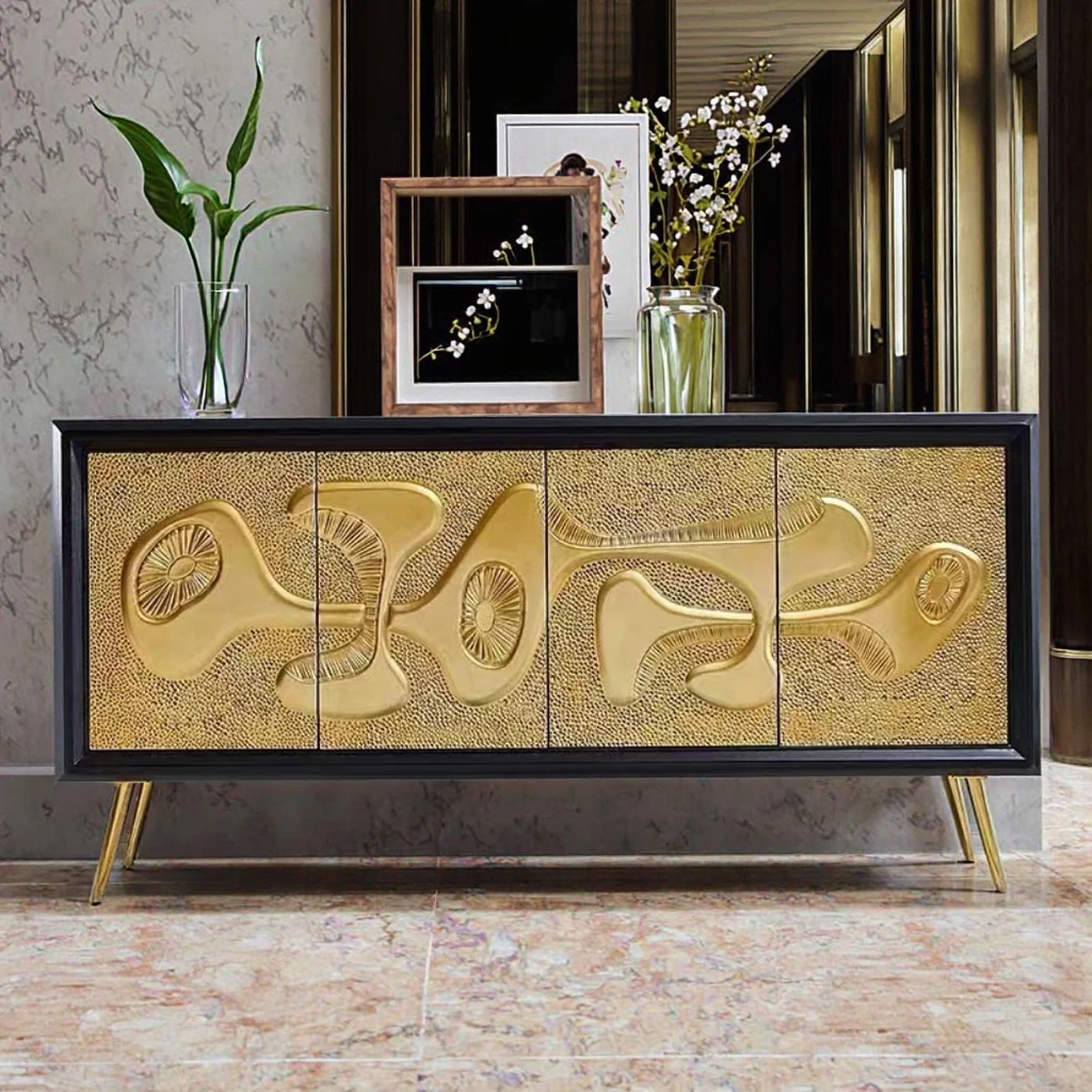 خزائن حديثة بأرجل معدنية وأبواب نحاسية مزخرفة وأثاث غرفة المعيشة وتناول الطعام #4