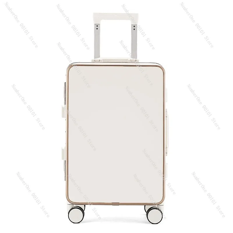 Minimalist White Rolling Luggage Suitcase 20 Inch Aluminum Frame Durable Travel Case 24 Inch Large Capacity Spinner Trolley