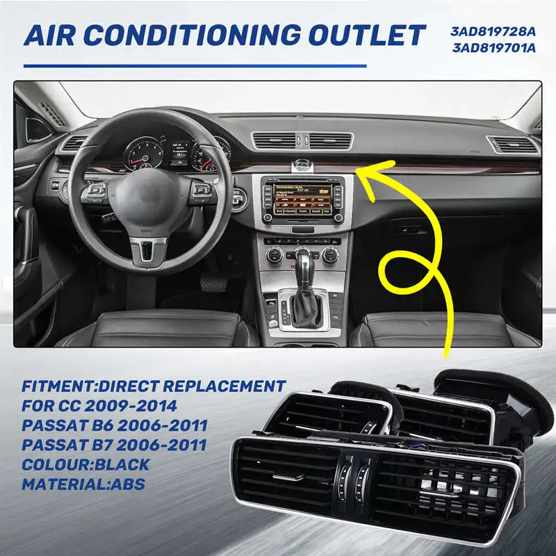 Car Dashboard Air Conditioner Air Outlet Assembly A/C Outlet Grille Panel 3AD819728A 3AD819701A For VW CC PASSAT B6 B7