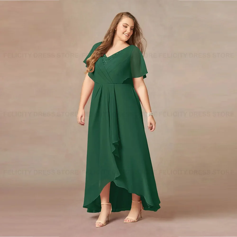 Einfache Plus Size Mutter der Braut Kleider 2023 A-Linie V-Ausschnitt Plissee Chiffon asymmetrische Hochzeit Gast kleid Vestido de Gala