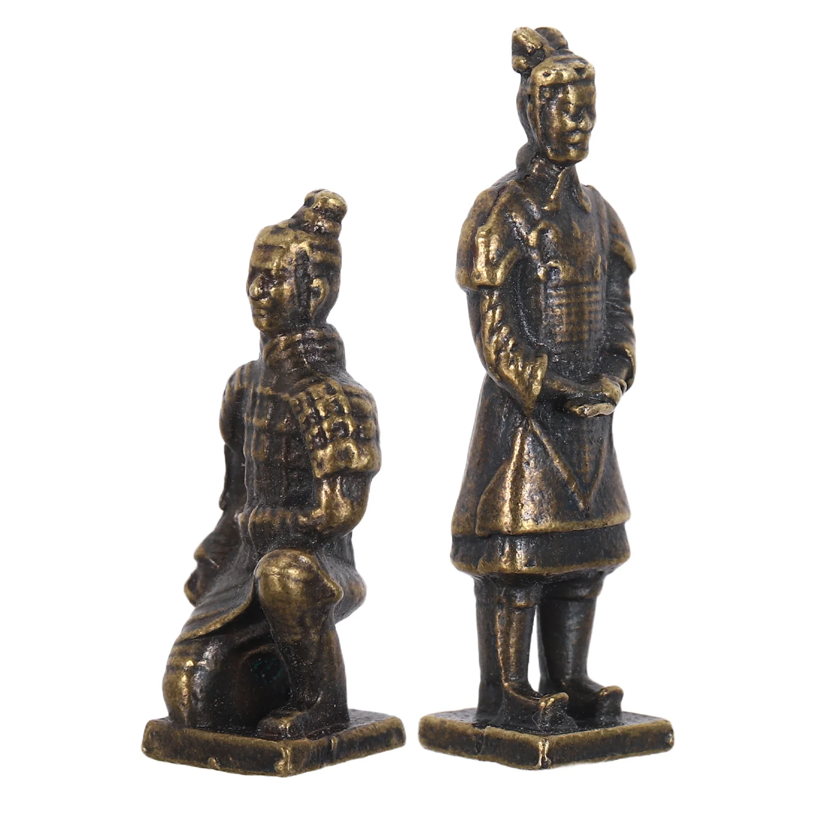 

2Pcs Ancient Chinese Soldier Statues Mini Copper Alloy Warrior Sculptures for Bookshelf Desk Living Room Decor Traditional Art