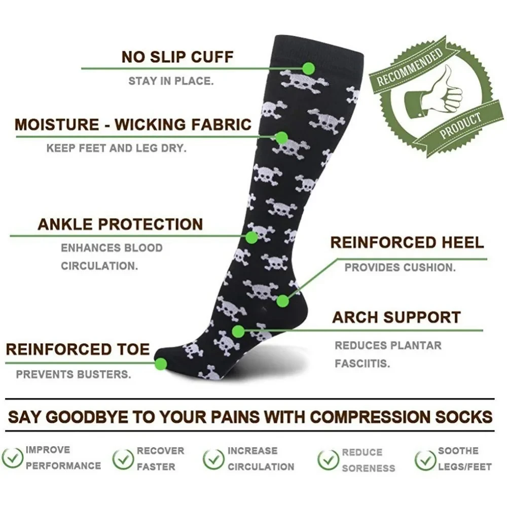 Compression Socks Halloween Skull Bat Sports Socks Men Women Gym Running Cycling Varicose Diabetes Anti Fatigue Nylon Long Socks