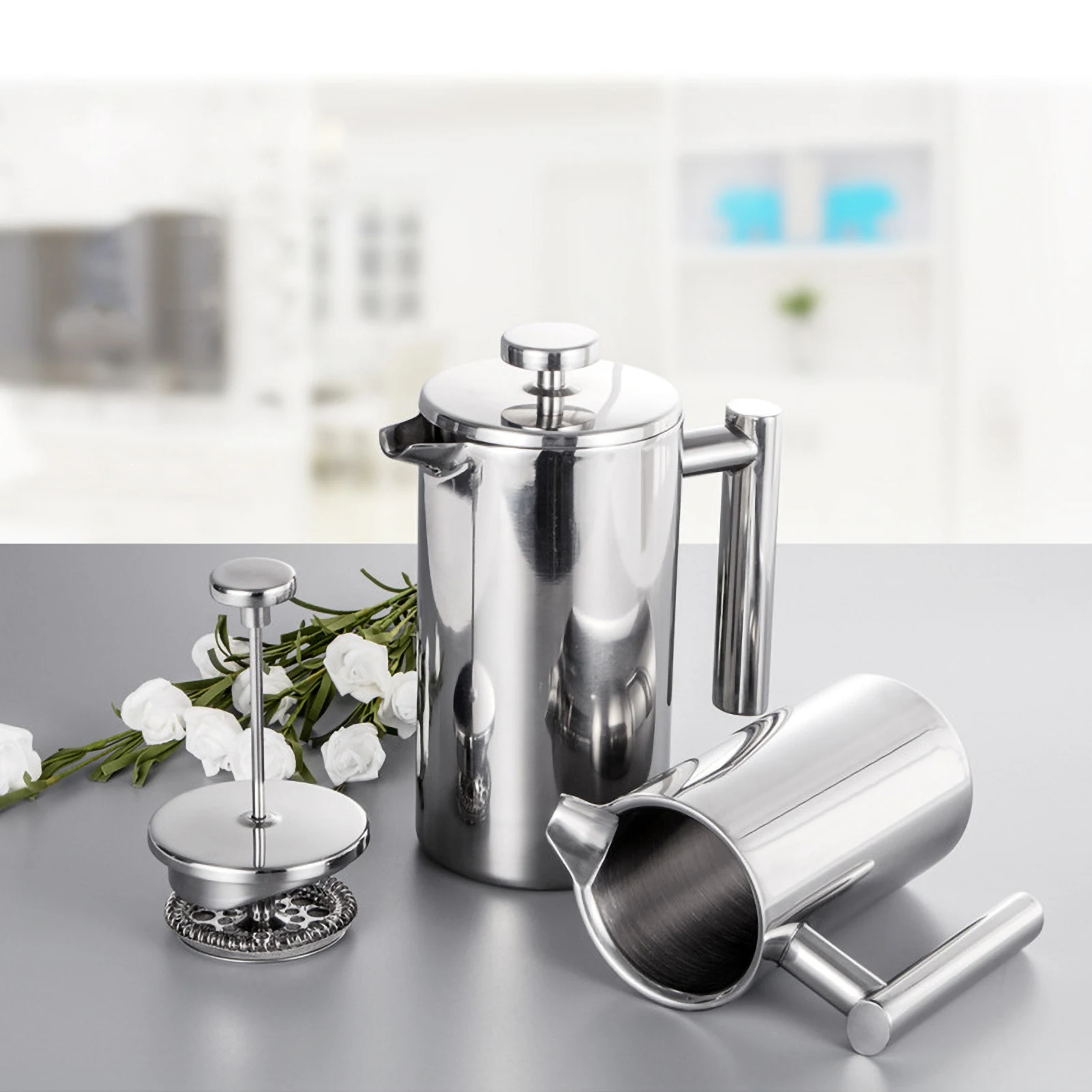 350ml/800ml/1000ml French Press Coffee Maker Stainless Steel Double Walled Insulated Coffee  Maker Pot