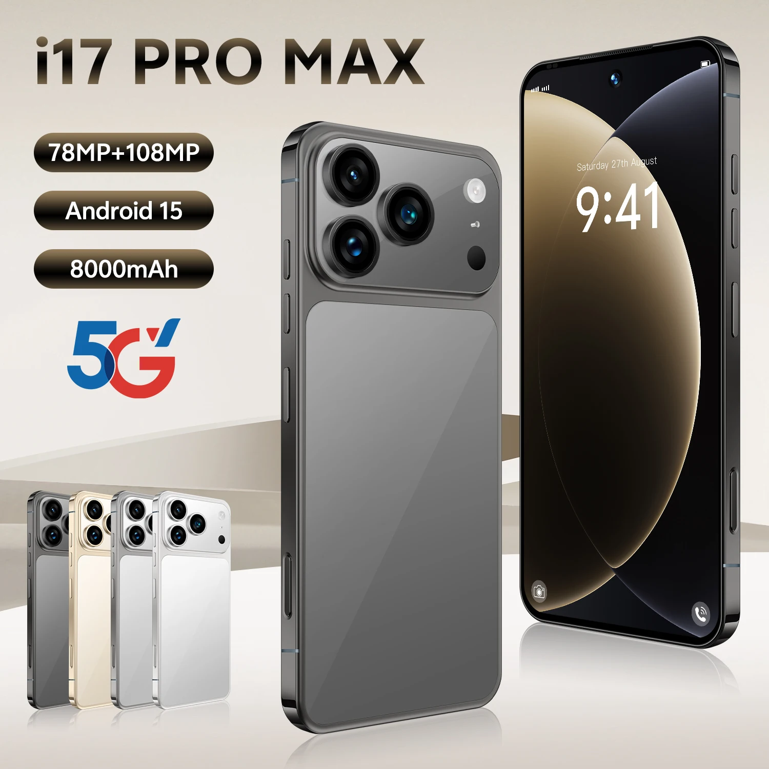 Versi Global Smartphone 17Pro Max Android 12 Layar 6.56 inci, 16GB+1TB 8+16MP Ponsel 5000mAh Untuk Google Play Store