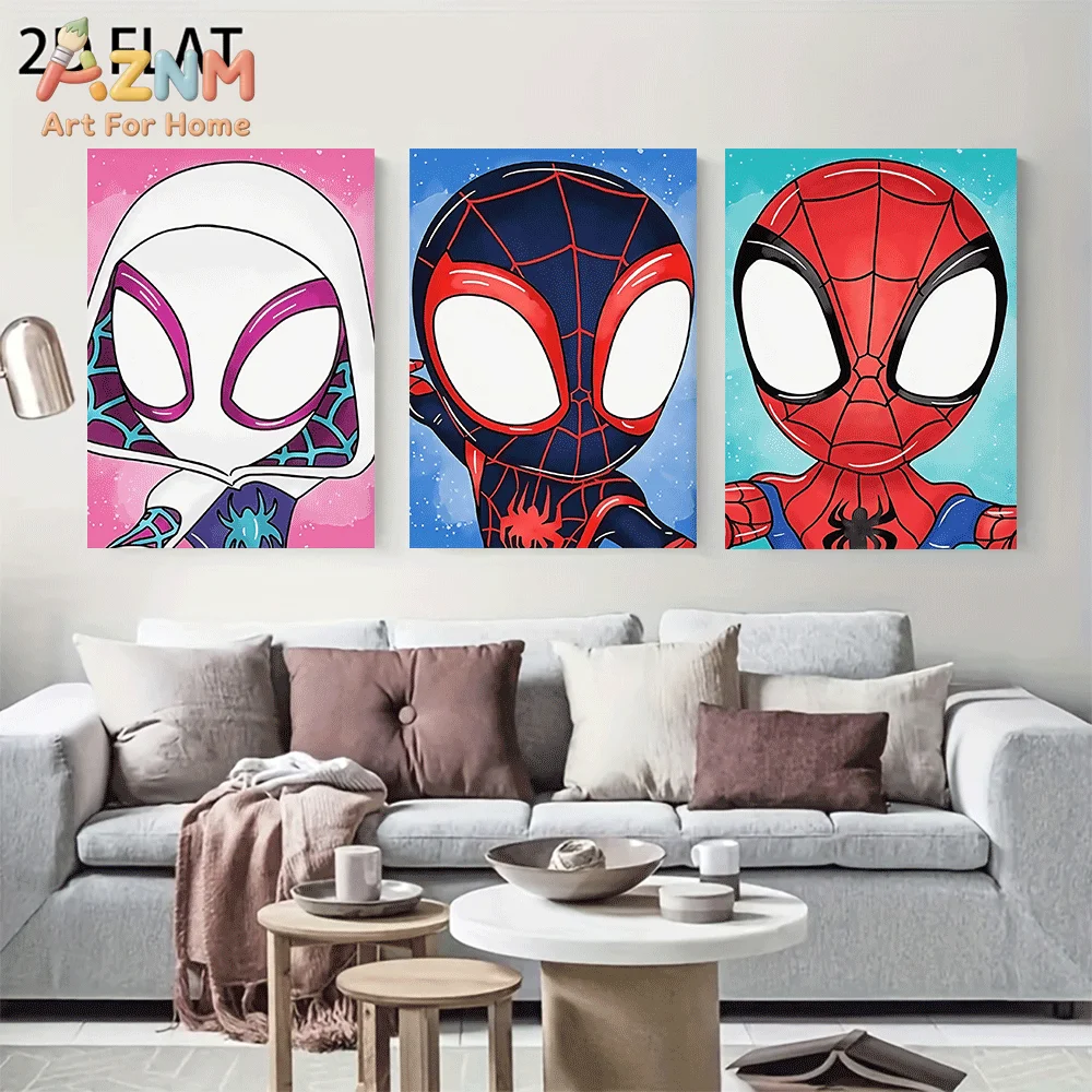 AZNM Cute Chibi Spider-Verse Characters Canvas Wall Art Frameless Poster Colorful Cartoon Superhero Print Home Decor for Boys Be