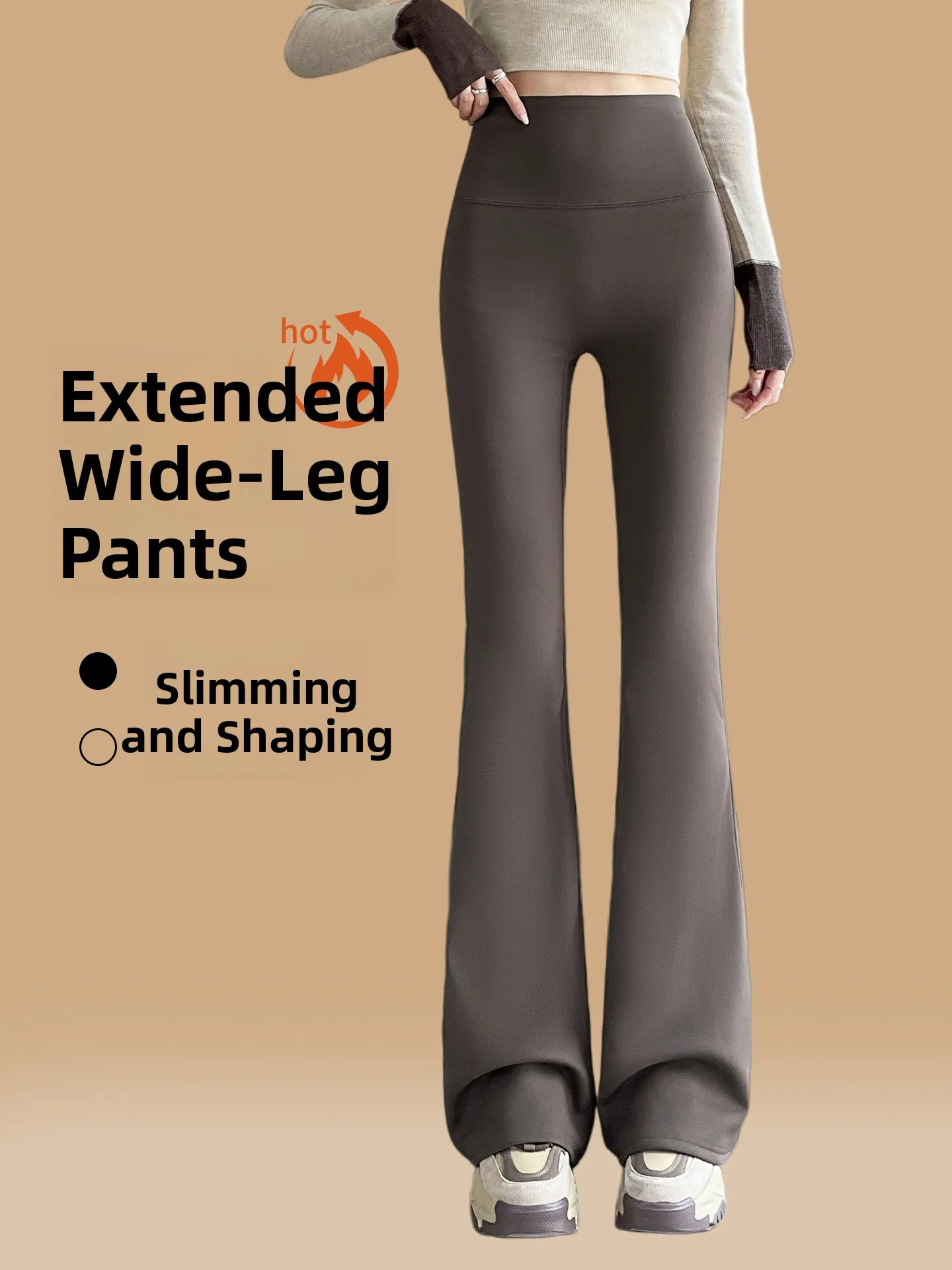 

Женские расклешенные брюки для йоги с высокой талией на флисовой подкладке, удлиненная версия, осень-зима 2026, новые эластичные базовые брюки