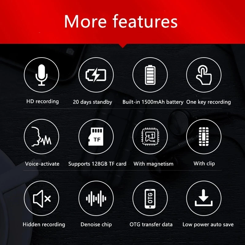 JOXINSH مسجل صوتي 500 ساعة الإملاء صوت الصوت المنشط محرك فلاش صغير رقمي احترافي #6