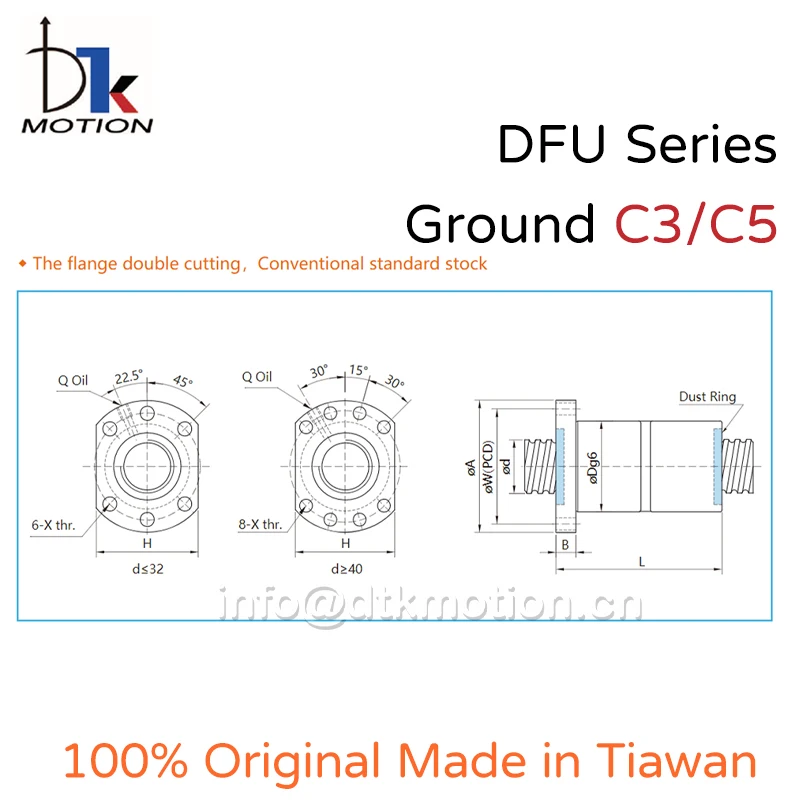 DTK Taiwan DFU3205 C3 C5 Ground 5mm Lead R32 Ball Screw 600mm TBI Replaceable High Precision Flange CNC Grind Spindles TBI