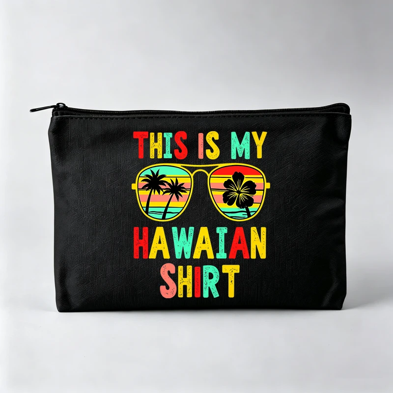 Women's Tropical Sunglasses Print Makeup Bag with Typography, Retro Style Cosmetic Pouch for Casual Use