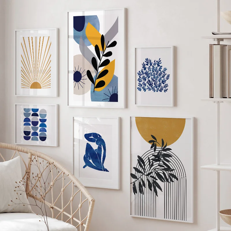 Boho Leaves Rainbow Matisse Girl Geometry Abstract Wall Art Posters Suitable for Decoration in Living Rooms Bedrooms and Offices