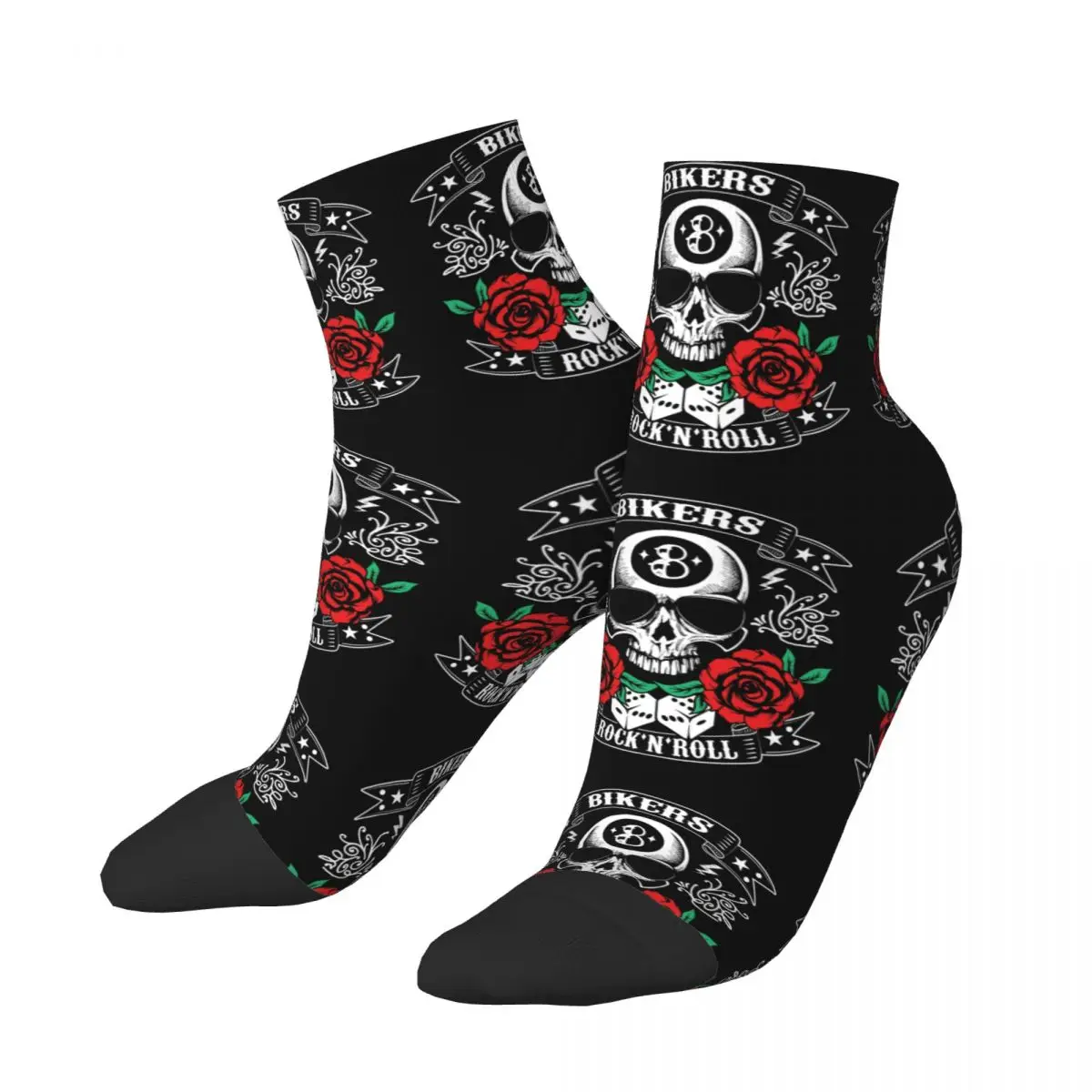 Rock Skull Rockabilly Bikers Retro Rockers Dress Socks Mens Womens Warm Fashion Novelty Crew Socks