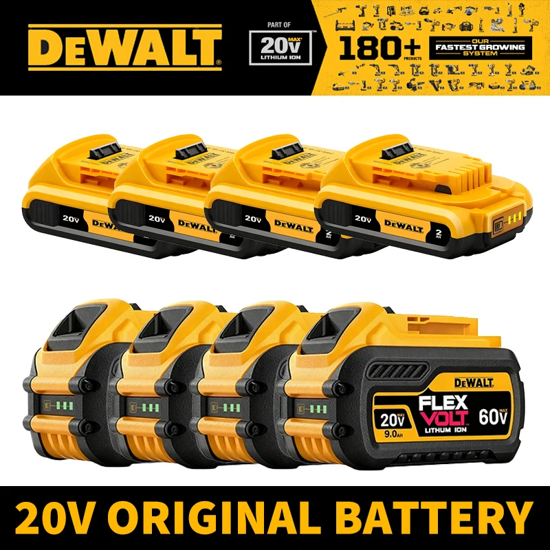100% Original Dewalt 20V Battery 2AH 9AH Li-Ion Replacement Battery Charger Combo DCB202 DCB609 DCB209 DCB206 Power Tool Battery