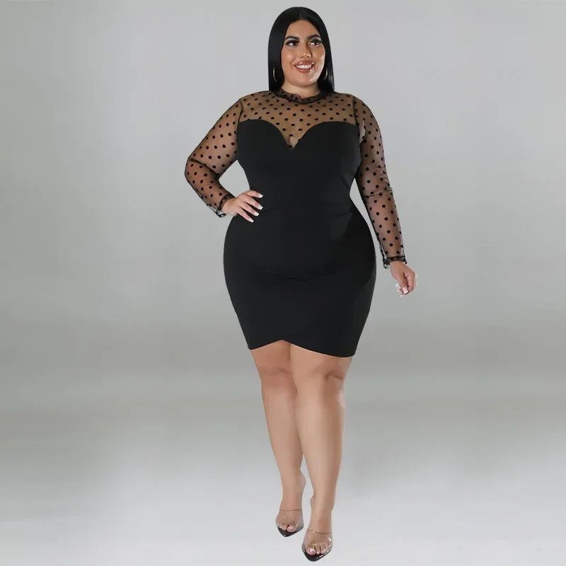 

MY1032- European and American plus size sexy hip hugging nightclub women's clothing mesh multi colored dress, chubby MM