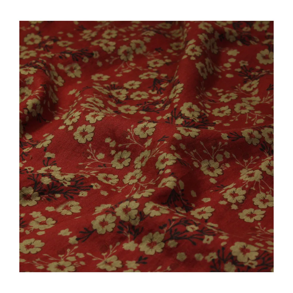 High-End Sewing Fabric by the Meter Soft Draping Dark Red Pure Linen Fabric Printed Shirt Cheongsam Clothing Pants Fabric