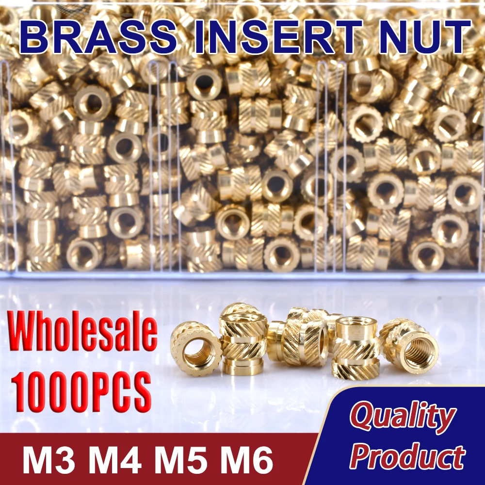 1000pcs M3 M4 M5 M6 Brass Insert Nut  Hot Melt Knurled Thread Heat Molding Double Twill Injection Embedment Nut for 3D Printer