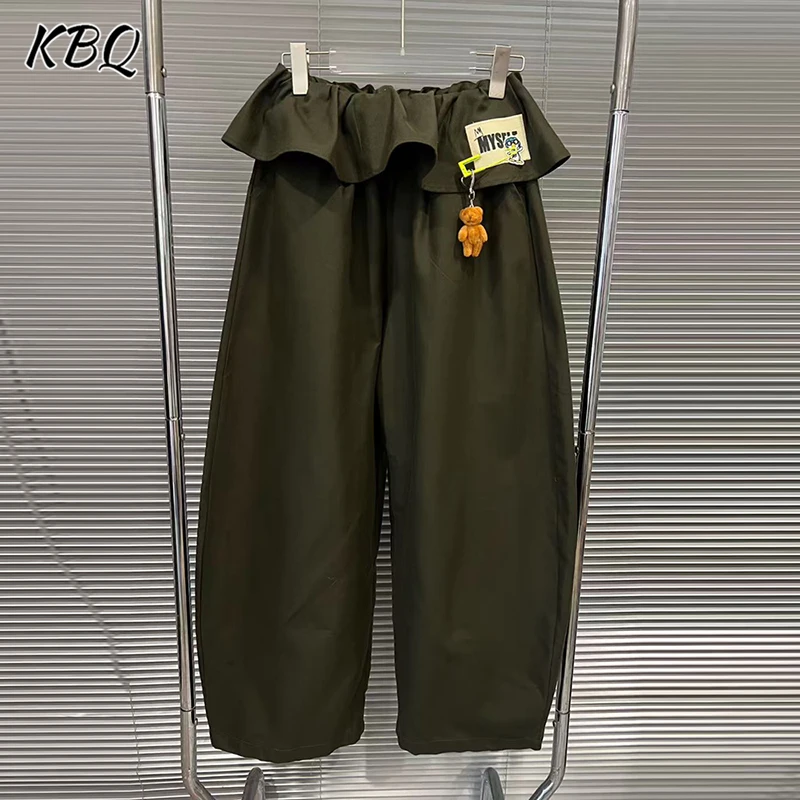 

KBQ Solid Loose Casual Minimalist Chic Long Pants for Women High Waist Spliced Pendant Trouser Female Fashion Autumn Style New
