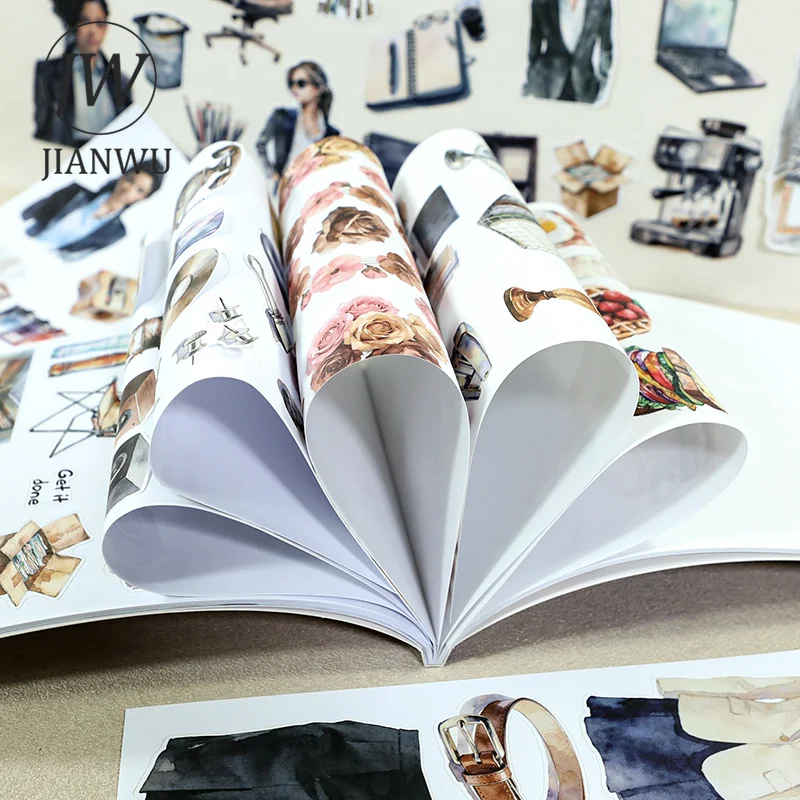 JIANWU 20 Sheets/book Vintage Coffee Character Flower Landscape Material Collage Sticker Book Creative DIY Journal Stationery view 3