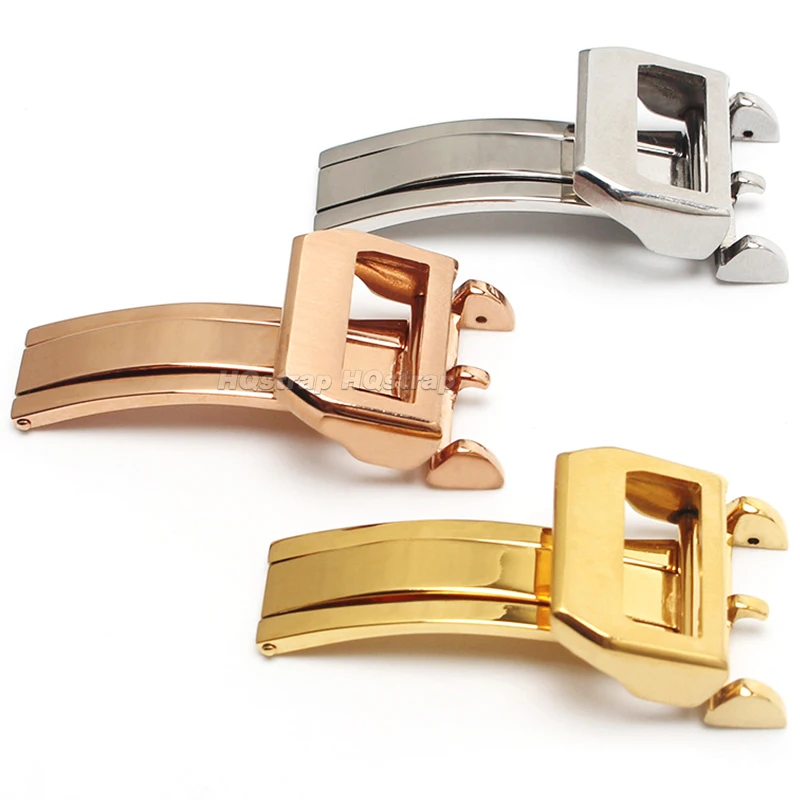 For IWC 18mm Metal Folding Buckle Solid Stainless Steel Clasp for Nylon Rubber Leather Watchband Deployment Replacement Button