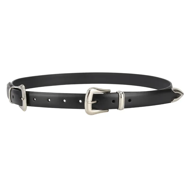 Fashion Trend Women\'s Cowhide Belt Simple Versatile Coat Accessories Girdle Retro Goth Luxury Design Double Pin Buckle Waistband