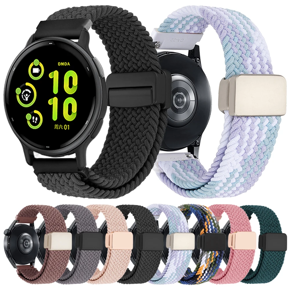 20 mm 22 mm geflochtenes Magnetarmband für Garmin Vivoactive 5 4 Nylonarmband Forerunner 165 265 255/Venu 3 2 Sq 2 elastisches Armband