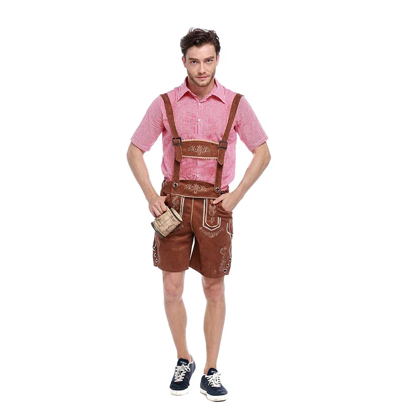 Genuine Leather German Beer Man Costumes Adult German Bavarian Oktoberfest Costume Men Halloween Cosplay Costumes