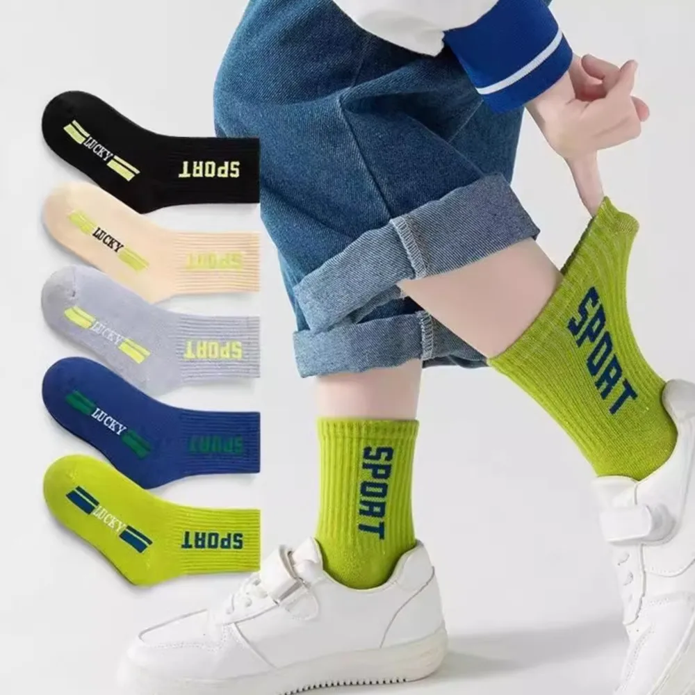 

Children's socks boys spring and autumn new letter socks breathable thin mid-tube boys students spring and autumn socks