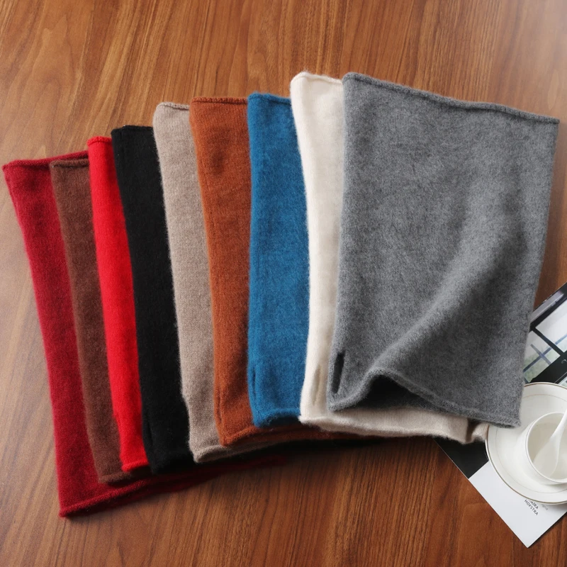 100%Wool Soft Warm Ring Scarf Women Winter Luxury Cashmere Neckerchief Headband Multi-functional Face Towel Hairband Fake Collar