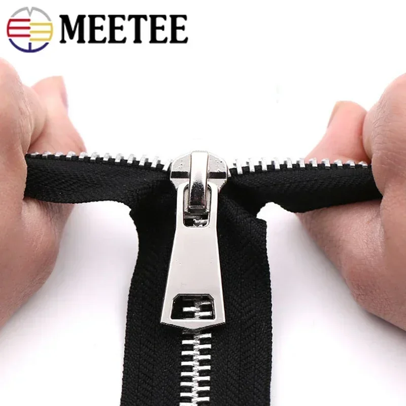 1Pc 8# 70/80/90/100cm Metal Zipper Double Slider Open End Auto Lock Zippers Bag Jacket Clothes DIY Sewing Material Accessories