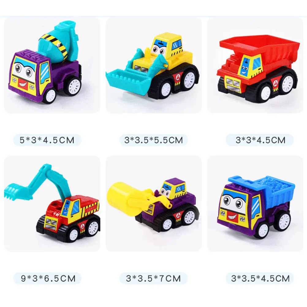 

6 pcs Pull Back Cars Set Engineering Vehicles Friction Powered For Toddlers Early Educational Gift Durable Non-Battery