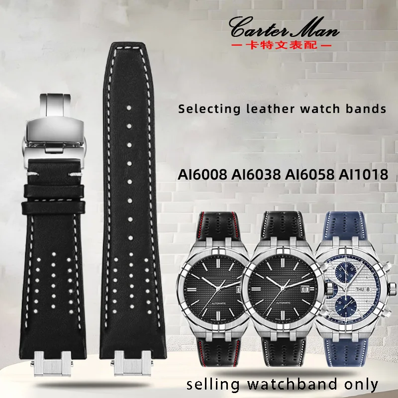 Cowhide Wristband for AIKON Series AI6007 AI6008 AI6038 AI6058 Leather Watch Strap with Head Grain Wristband Bracelet Accessorie